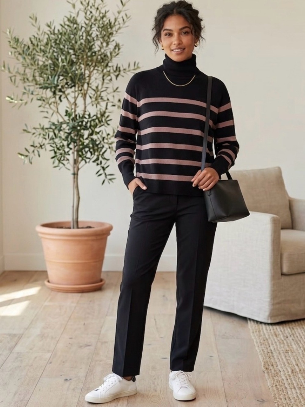 Heidi Merrick Striped Turtleneck Sweater